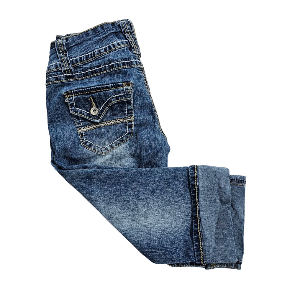 Angels Women 28 Blue Denim Capri Jeans Y2K Cuffed Cropped Pants - Picture 4 of 12